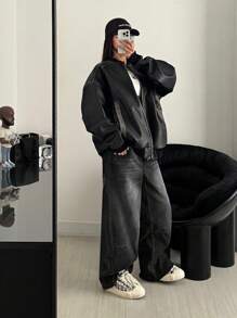 SHEIN Cottnline WOMEN WIDE LEG LOW WAIST JEANS - Black - View 5