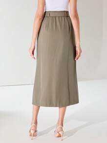 Modelyn Women's Double-Breasted Long Casual/Commute Skirt - Grey - View 4