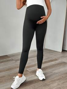 SHEIN Maternity Back Knotted Floral Embroidery Mesh Leggings - Black - View 3