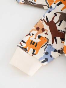 Cozy Pixies 2 件装男婴贴身动物印花针织柔软圆领长袖套头衫和松紧腰裤套装 - 藍色 - 查看 3