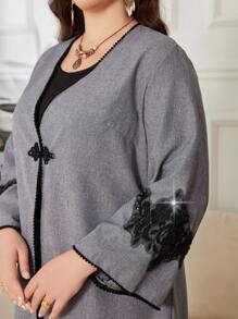 Lacomfia Plus Size 2Pcs/Set Solid Color Jacket And Trousers, Casual And Fashionable For Daily Wear - Grey - View 6