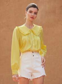 Aveloria Rosie 25 chemises boutonnées jaunes à col claudine ample pour le printemps/été