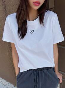 Dazy Star Thêu trái tim Áo thun - trắng - Xem 8