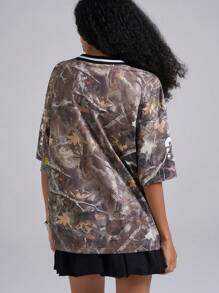 Easelle Summer Sport Women's Casual V-Neck Loose Fit Letter & Number Print Short Sleeve Knitted Mesh Jersey T-Shirt For Ball Games 2025 New Arrival