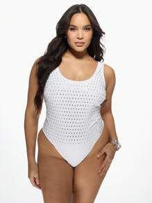 MISSGUIDED PLUS Diamante 圆领背心连体泳衣 - 白色 - 查看 3