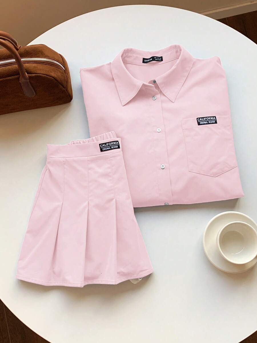 Comfortcana 2 件套女士新款衬衫和百褶裙 - 粉色 - 查看 1