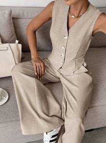 Siren Gaze Women's Casual Commuter Vest & Pants Suit,Business Casual Woman In Fall/Winter Brown - Khaki - View 4