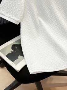 SHEIN Teen Boy/Teen Boys Casual School Pattern Ribbed Collar Half-Zip Relaxed Knit Polo Shirt, Comfortable Texture, Suitable For School, Garden, Beach, Birthday, Spring/Summer/Fall/Winter