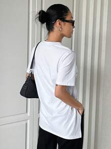 DAZY 純色扭紋前開叉下擺 T 卹 - 白色 - 查看 2