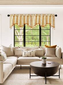 1 件金色锦缎 S 形窗帘，奢华装饰圣诞窗帘盒，适用于客厅、卧室、厨房窗户和门 - 金色 - 查看 6