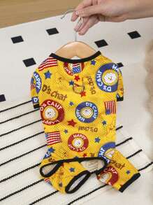 PETSIN Yellow Spring/Summer Cute HAPPYCHAT & American Flag Pattern Breathable Mesh Hollow Out Romper Clothes Suitable For Small & Medium Dogs & Cats - Yellow - View 3