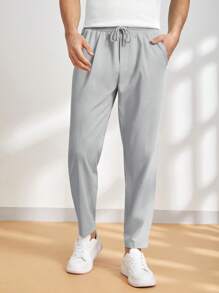 HIMLAND 男士抽绳休闲正装口袋修身梭织长裤，秋季 - 淺藍色 - 查看 3