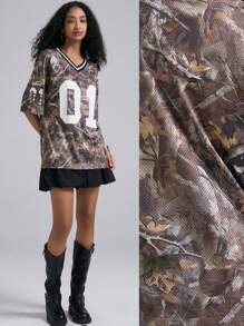 Easelle Summer Sport Women's Casual V-Neck Loose Fit Letter & Number Print Short Sleeve Knitted Mesh Jersey T-Shirt For Ball Games 2025 New Arrival