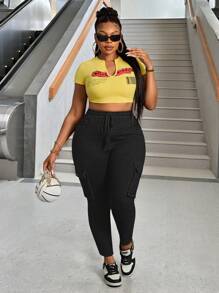 Slaydiva Jeans Skinny Fit Cintura Alta Elástica Plus Size - Preto - Visão 4