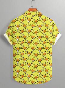 Manfinity Joysei Men's Funny Yellow Duck Print Short Sleeve Shirt - Yellow - View 2