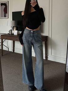 DAZY Women's Loose Flared Leg Jeans, Casual Denim Pants