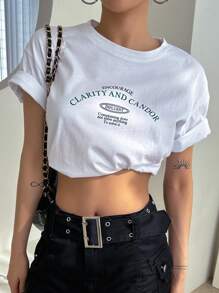 DAZY Camiseta de hombros caídos con estampado de letra