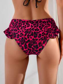 SHEIN Swim Springbreak New Leopard Print Ruffle Hem Sexy Women 1pc Bikini Bottom For Summer Beach Vacation - Red - View 2