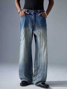 NEON BLANC Men's Street Style Blue Curved Knife Weaving Denim Long Pants - Blue - View 5