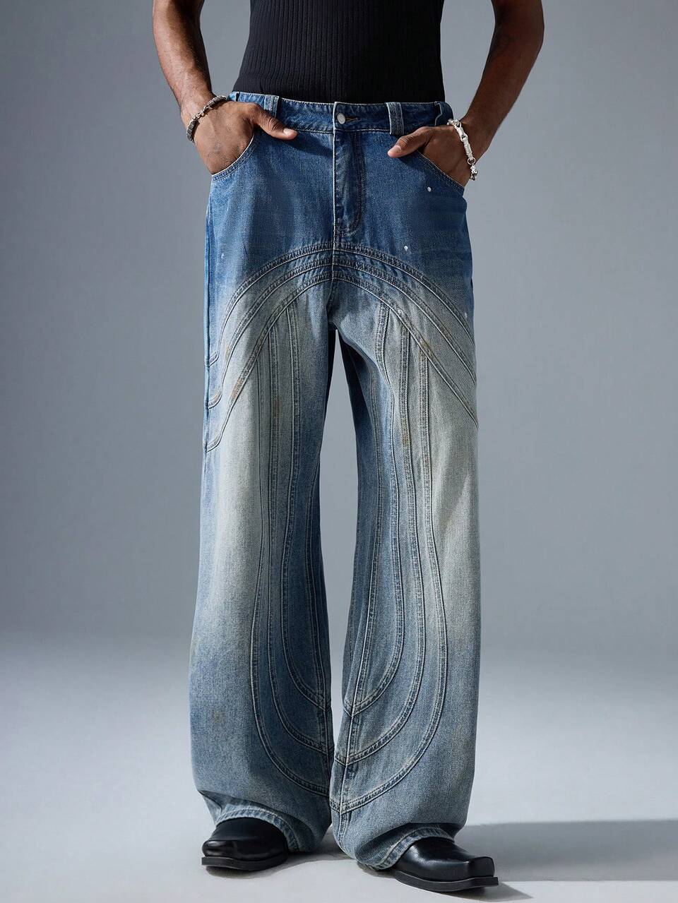 Men's Street Style Blue Curved Knife Weaving Denim Long Pants