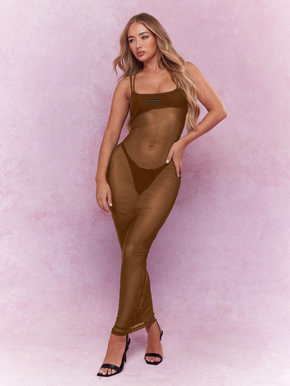 sheer mesh cami dress MISSGUIDED Sheer Mesh Bodysuit Underlined Cami Maxi DressMISSGUIDED