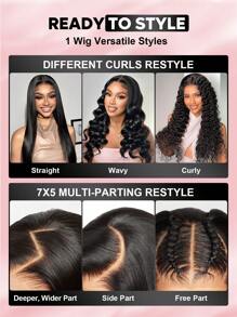 ALL READY WIG 180 密度水波纹假发 自然色 女士真人发 预漂白 预拔 预剪 蕾丝融化蕾丝 7x5 无胶假发 100% 真人发 前假发 9AM HAIR - Natural Black - 查看 7