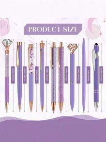 3/6/9 Ballpoint Pens, Metal Crystal Pens, Rhinestones, Liquid Glitter Pens, Black Ink Writing, Cute Pens, Office Supplies Back To School - Purple - View 2