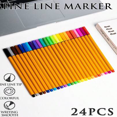 24 bolígrafos tipo fineliner de colores surtidos, marcadores de vuelta al colegio