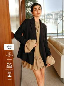 Uhlyne Giacca casual da donna slim fit con colletto a rever, doppiopetto, in tessuto di lino intrecciato, maniche lunghe