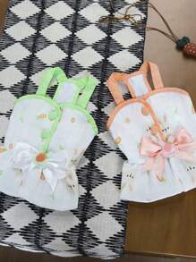 PETSIN Orange Spring/Summer Cute Bunny Ear & Carrot Print Decor Bow Pet Dress, Lightweight Breathable Leash Attached - Orange - View 7