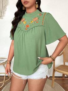 Breezaya Women's Casual Fashion 3D Embroidery Vacation Style Blouse