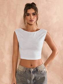 SHEIN BAE Women's Spring And Summer Daily Casual Street Minimalist Beach Music Festival Sexy Backless Sleeveless Strappy Going Out Summer Tops,Summer Tops,Rave Top,Concert Women