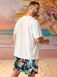 EASEVO Ensemble t-shirt col ras-du-cou à manches courtes imprimé et short pour homme grande taille