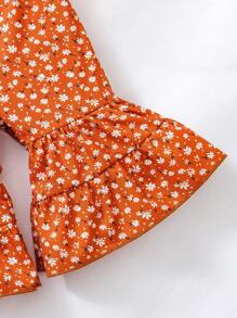 Baby Girls' Brown Vacation Casual Comfortable Floral Print Cami Wide Leg Jumpsuit - Brown - View 6