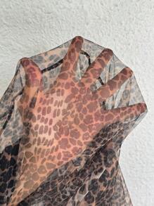 SHEIN Clasi 2025 Spring New Leopard Print Mesh Tropical Vacation Women Skirt Fall Cloth For Women - Coffee Brown - View 4