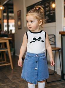 女婴蝴蝶结印花上衣和吊带裙 2 件套 - 白色 - 查看 9