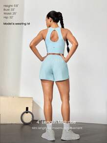 GLOWMODE 4 英寸 VitalSwift 速干超轻中腰抽绳腰部反光跑步短裤内置防臭内衣拉链口袋高强度健身跑步训练 - 水藍色 - 查看 4