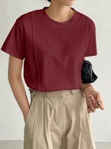 Dazy-Less 女士短袖纯色休闲T恤，夏季老款商务休闲女式工作服 - 紅色 - 查看 2