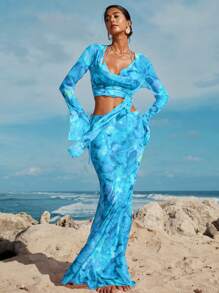 Opulessa Women's Printed Sheer Relaxed Fit  Cover-Up Skirt Only, Casual Beach Wear For Summer Beach Vacation,Country Concert Outfit