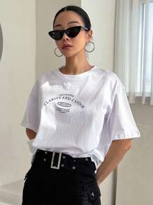 DAZY Camiseta de hombros caídos con estampado de letra