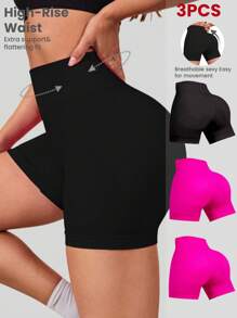 SHEIN Sport Studio Women's Solid High Waist Casual Fitness Sports Shorts