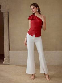 MOTF PREMIUM BOW DETAIL ZIPPER BLOUSE - Red - View 4