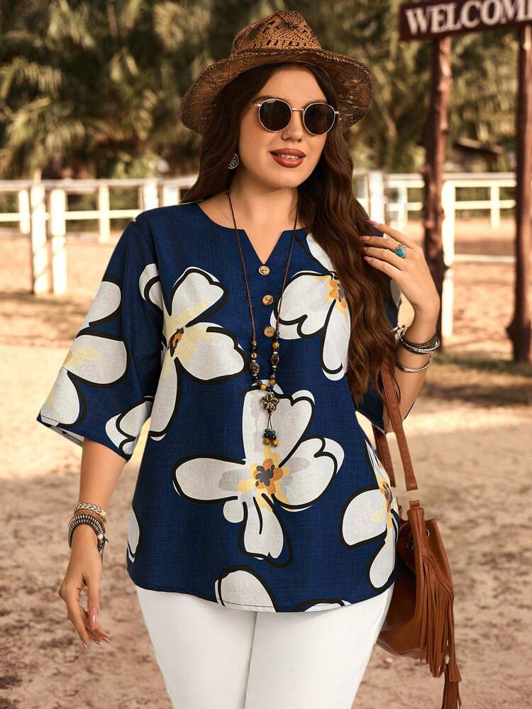Plus Size Country Linen Floral Print Shirt Blouses For Women Spring Blouses For Women Summer Blouses For Women Concert Women Vacation Woman Western Wear Women Top,Flower