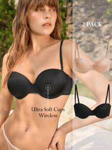 Ocili Ocili 2 piezas de sujetadores de mujer de color liso y suave con envoltura de alambre, que levantan y recogen, sin costuras
