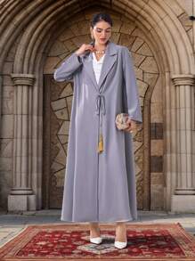 Al Najma Women's Solid Color Lapel Neck Long Sleeve Arabian Abaya Robe Jacket - Grey - View 1