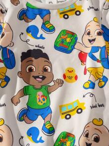 CoComelon X SHEIN 2pcs Baby Boy Cartoon Cars & Whale Print T-Shirt & Shorts Casual Sports Outfit - Multicolor - View 4