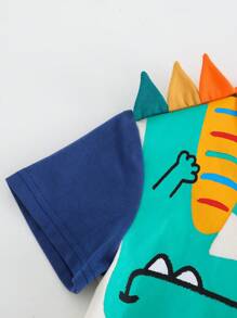 Cozy Pixies Set de 2 piezas de parte superior de manga corta y pantalones cortos con cintura elástica, con diseño de dinosaurio de dibujos animados y bloques de color, para bebé niño