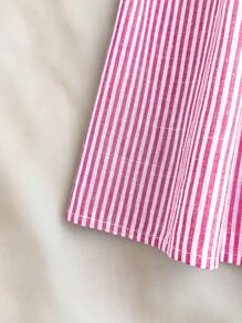 Girlism Gestreepte strapless geplooide taille A-lijn casual mini-jurk voor tienermeisjes, roze en wit, geschikt voor vakantie