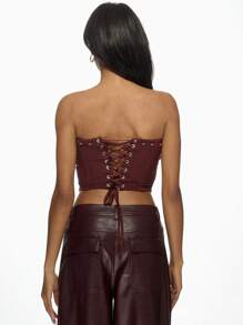 MISSGUIDED 设计师款束身衣上衣紧身胸衣露肩晚会俱乐部服装结构化骨架秋冬假日季节时尚 - 鏽棕色 - 查看 2