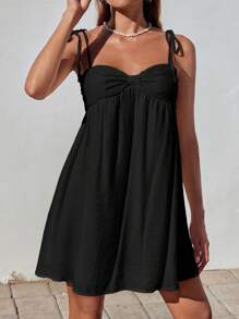 SHEIN EZwear Vestido informal con detalles retorcidos de unicolor, tiras para vacaciones, talla grande, primavera